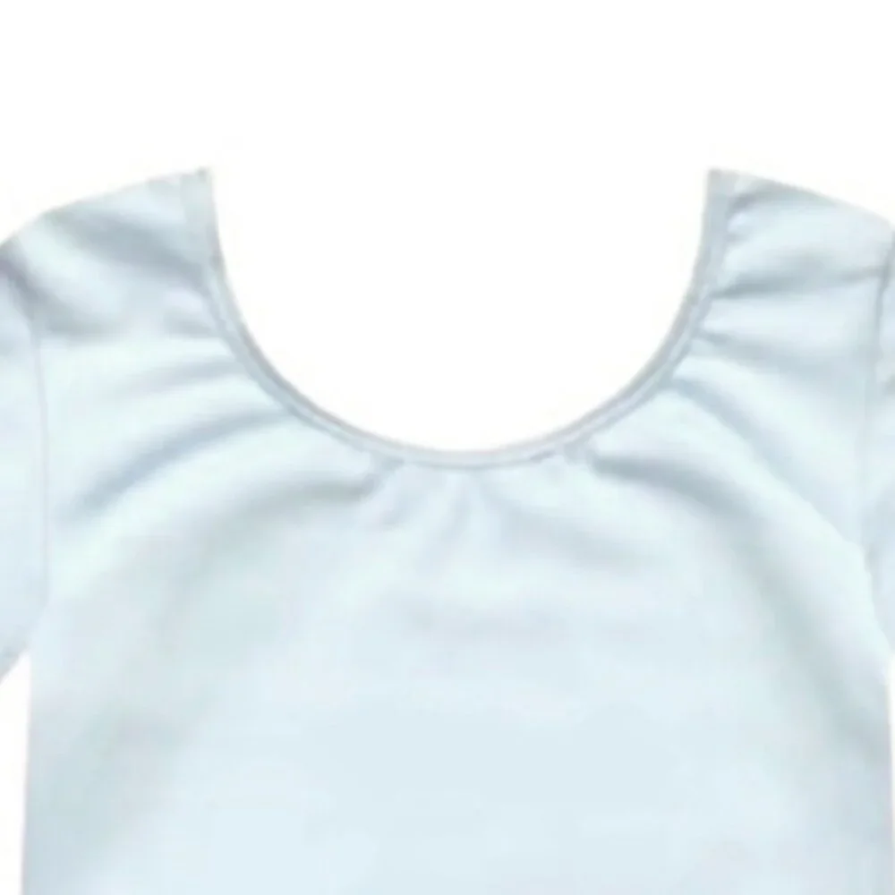 Danskin Childs I 6X-7 Leotard China Blue Short Sleeve Scoop Neck Dance
